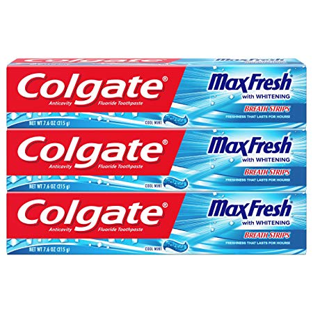 Colgate Max Fresh Toothpaste with Breath Strips, Cool Mint - 7.6 ounce, 3 Count