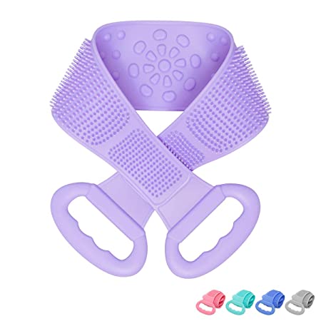 Body Scrubber for Shower, silicone Bath Belt 31" Length Body Brush, Easy to Exfoliating, Massage and Deep Cleaning (Purple)