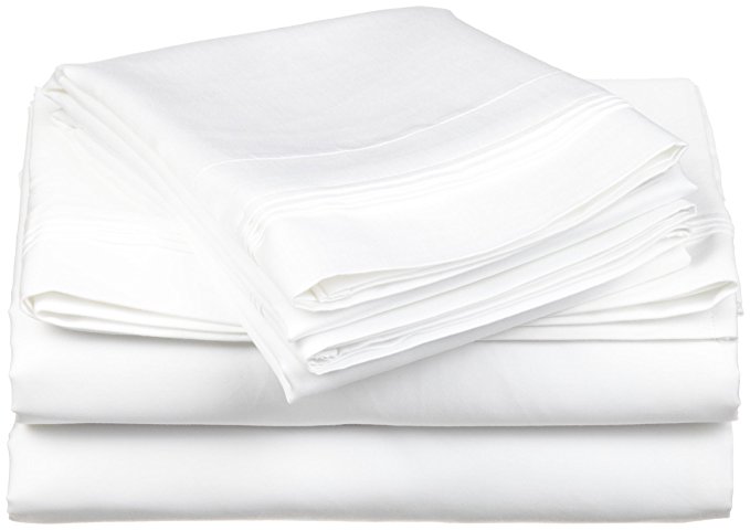 100% Egyptian Cotton 650 Thread Count, Split King 5-Piece Sheet Set, Deep Pocket, Single Ply, Solid, White