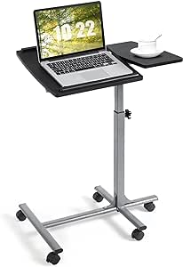 COSTWAY Mobile Laptop Table, Height Adjustable Overbed C-shaped Tray Table with Lockable Casters & Tilting Top, Rolling Sit Stand Computer Desk Study Workstation for Home Office Bedroom (Black)