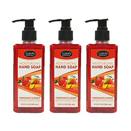 Luxury Essentials Hand Soap | Bathroom Kitchen Liquid Soap | Value Pack | Mango & Pomegranate Scent | 11.25 Oz Bottle Size (3 Pack)