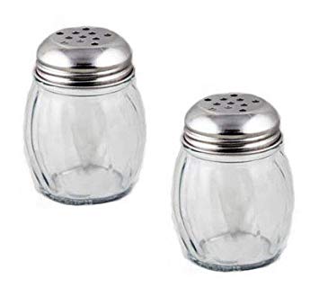 Update International SK-RPF New 6 oz. Swirl Glass Cheese Shaker, Pepper Spice Shaker with Perforated Stainless Steel Lid (Pack of 2)