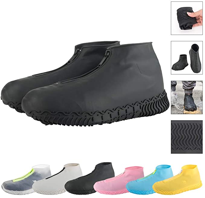 ATOFUL Reusable Silicone Waterproof Shoe Covers, Silicone Shoe Covers with Zipper No-Slip Silicone Rubber Shoe Protectors for Kids,Men and Women