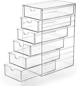 Hipiwe Plastic Drawer Organizer Clear Desktop Drawers Box with 5 Pull Out Drawer Compact Storage Drawer for Cabinet Vanity Bathroom Bedroom Pantry Shelf Office or Closet Organization