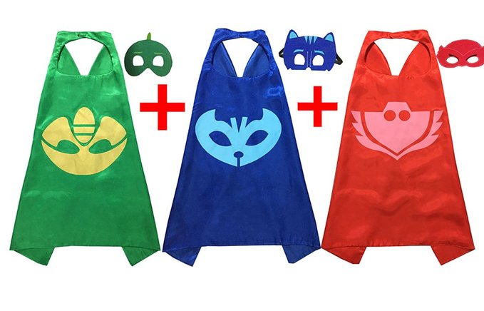 PJ Masks Costumes For Kids Set of 3 Catboy Owlette Gekko Mask with Cape (27.5 inches)