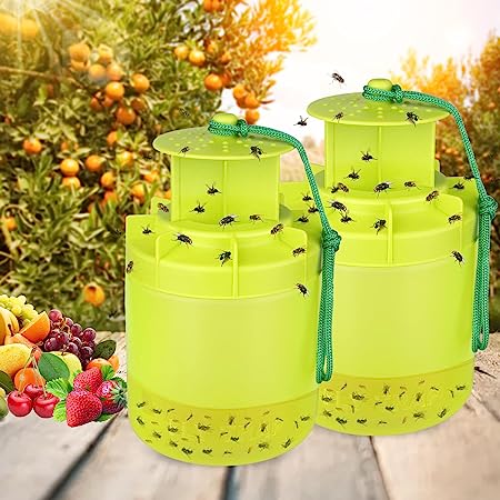 Fly Traps Outdoor Hanging, 2023 Upgrade Reusable Fly Catcher Fly Killer Outdoor with Bait, Non-Toxic Fly Repellent Deterrent Fly Insect Catcher Ranch Fly Trap for Outdoor Hanging(2 Pack, Grass Green)