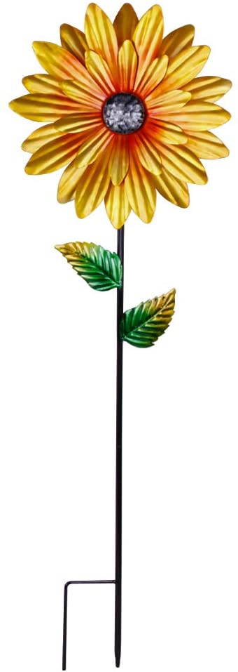 Keygift 43 Inches Decorative Garden Stakes, Hand-Painted Gold Outdoor Metal Flower Garden Decorations, 3D Sunflower Metal Yard Art, Outdoor Lawn Pathway Patio Ornaments