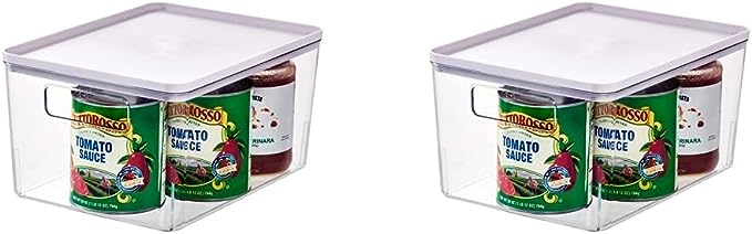 iDesign Rosanna Pansino x Recycled Plastic Kitchen Storage Bin with Lid, Clear Bin/Lavender Sprinkles Lid, 9” x 12” x 6” (Pack of 2)