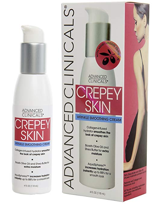 Advanced Clinicals Crepey Skin Wrinkle Smoothing Cream with Collagen, Shea Butter, and Hyaluronic Acid. Large 4oz bottle with pump.