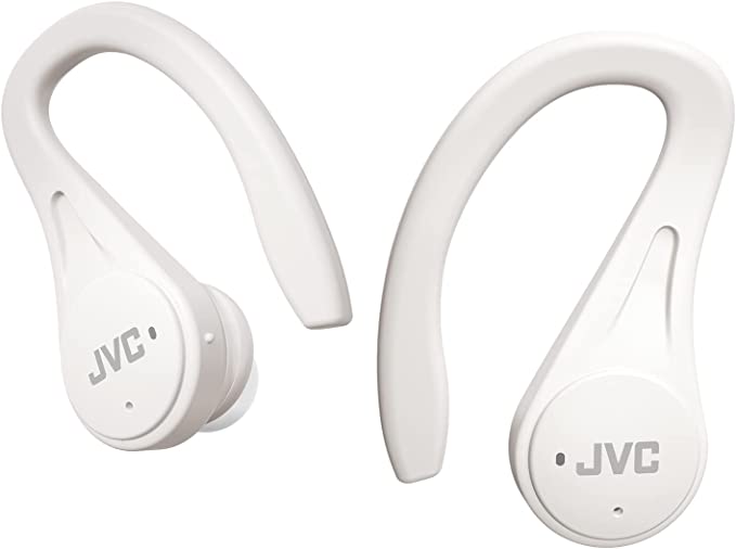 JVC Sport True Wireless Earbuds Headphones, Lightweight and Compact, Long Battery Life (up to 30 Hours), Sound with Neodymium Magnet Driver, Water Resistance (IPX5) - HAEC25TW (White)