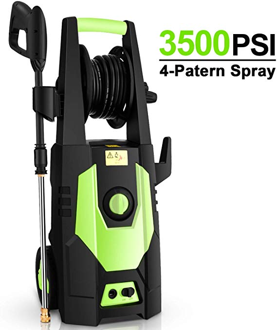 mrliance 3500PSI Electric Pressure Washer 2.0GPM Power Washer 1800W High Pressure Washer Cleaner Machine with Spray Gun, Hose Reel, Brush, and 4 Adjustable Nozzle (Green)