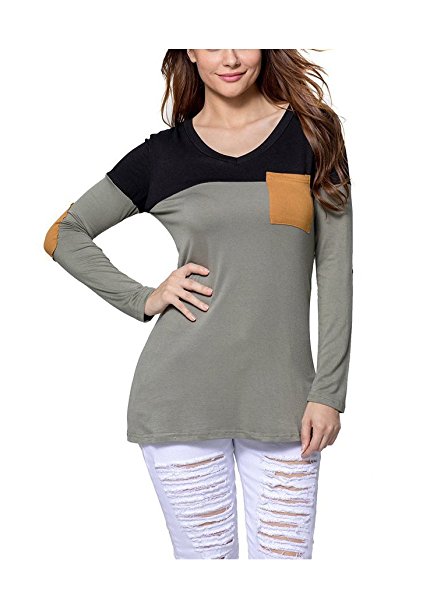 Golaiby Womens Color Block Striped Long Sleeve Tunic Shirt Blouse Tops