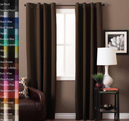 Turquoize Single Solid Panel Blackout Drape, Themal Insulated, Grommet/Eyelet Top, Nursery & Infant Care Curtain 96 by 84 inch- Dark Brown