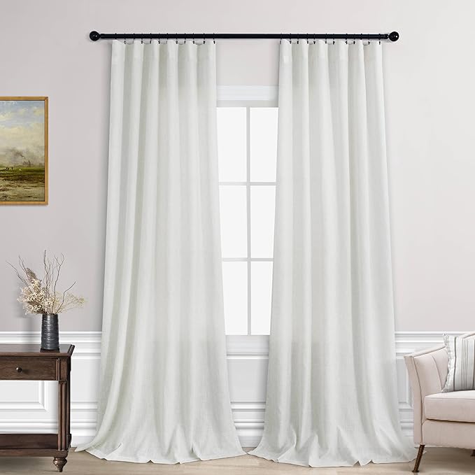 Off White Linen Curtains 84 Inch Length for Living Room Set 2 Panels Rod Pocket Semi Sheer Curtain Drapes for Bedroom Dining Room Farmhouse Country Rustic Primitive Boho Decor 84 Inches Long Ivory