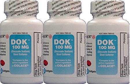 Docusate Sodium 100 MG Softgels Generic for Colace 100 ea 3 PACK Total 300 Softgel Capsules