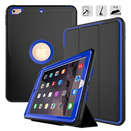 New iPad 9.7 2017 case DUNNO Grid non-slip surface Three Layer Heavy Duty Full Body Protective Stand Case for Apple iPad 9.7 inch 2017 (5th generation) (Black Blue)