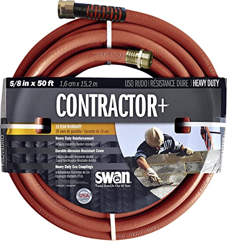 Swan Products SNCG58050 CONTRACTOR  Commercial Duty Clay Water Hose with Crush Proof Couplings 50' x 5/8", Red