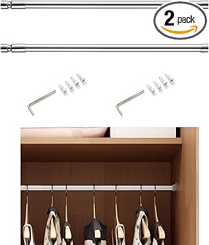 Closet Rod Adjustable,Susenya Closet Rod for Clothes Selectives 16 in - 26 in,Stainless Steel,Silver - Pack of 2