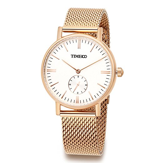 Time100 Fashion Men Women Diamond Round Rose Golden Steel Mesh Band Ultrathin Case Dial Quartz Watch Couple Watch