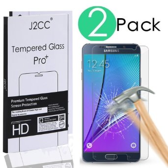 (2 Pack) Galaxy Note 5 Screen Protector,J2CC Samsung Galaxy Note 5 Tempered Glass Screen Protector,0.26mm 9H Hardness 2.5D Curved Edge,Featuring Ultra Clear, Anti-Scratch,Bubble Free,Lifetime Warranty