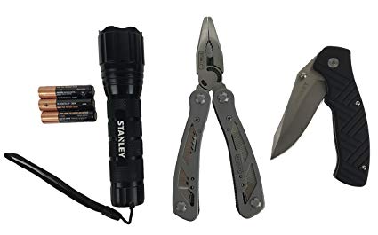 Stanley 12 in 1 Multi Tool Folding Pocket Knife 150 Lumens LED Light Set STHT 81502, Black