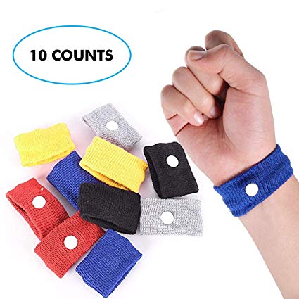 KONGDY 10 Counts Multicolor Motion Sickness Relief Wrist Band Acupressure Anti-Nausea Relief Band for Kids/Adults/Seasick/Car/Air/Travel/Morning Sickness