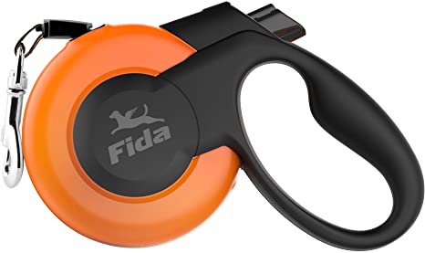 Fida Retractable Dog Leash, Heavy Duty Retracting Pet Leash with 10 ft Strong Nylon Tape/Ribbon for X-Small/Small Dog or Cat up to 26 lbs, Tangle Free, One-Hand Brake, Orange (Mars Series)