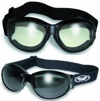 2 Eliminator Motorcycle Goggles Clear and Smoke Tinted Plus Pouches/Storage Bags Day Night Great for Dust Storms and Keeping Wind and Debris out of the Eyes Sand Desert