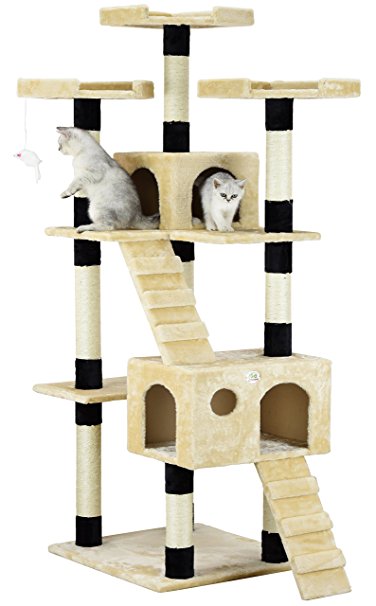 Go Pet Club F2084 72-Inch Cat Tree, Beige/Black