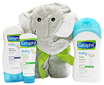 Cetaphil Baby Sensitive Skin Bath Time Essentials Gift Set with Elephant Hoodie towel