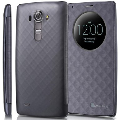 GreatShield LG G4 Case - [SHIFT LX][Sleep/Wake Function] Draw Bench PU Leather Flip Cover with Quick Circle Window Cut-Out for LG G4 2015 (Metallic Gray)