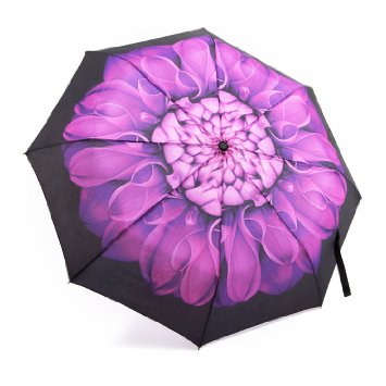 Compact Umbrella, Oak Leaf Windproof Automatic Folding Umbrella | Purple Floral Canopy Auto Open and Close Travel Rain Umbrella For Ladies or Men | Lightweight for Easy Carry