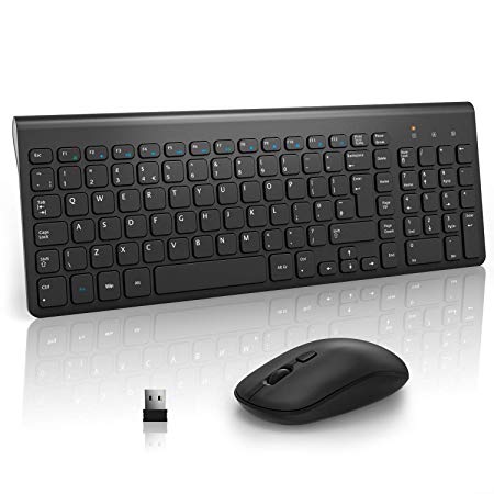 Wireless Keyboard & Mouse, TedGem 2.4G Wireless Keyboard and Mouse Set Ergonomic Wireless Mouse Keyboard 2-in-1 USB Nano for PC Desktops Laptops Mac OS & Windows (Ultra-slim Quiet & UK Layout)