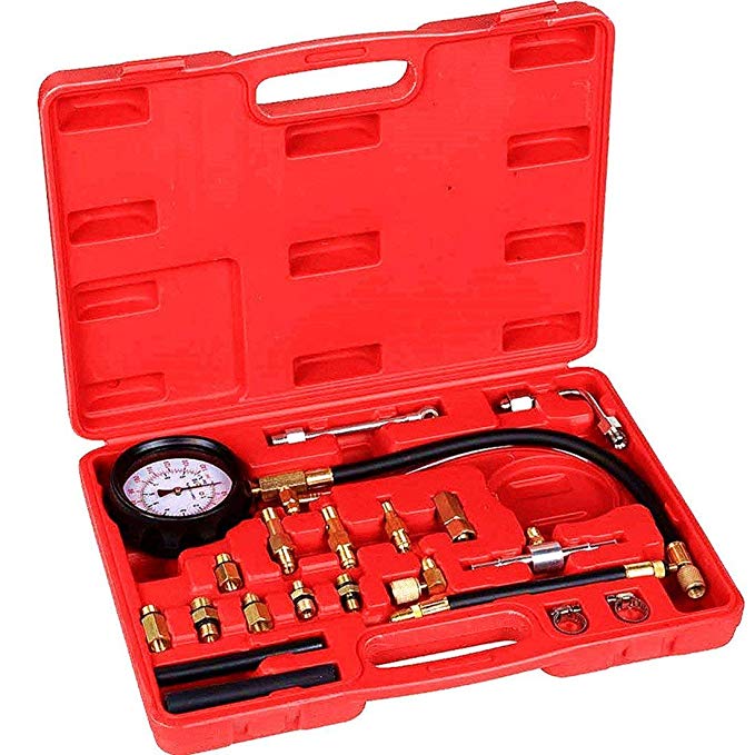 Detool Fuel Pressure Gauge Newest Updated TU-114 Fuel Pressure Tester Kit 0-140Psi Gas Oil Pressure Tools for Cars and Trucks (Ford's Adaptation Updated)