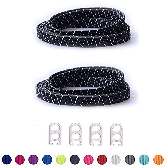 DB Elastic No Tie Shoelaces for Kids and Adults - Wide Athletic Shoelaces - Running Shoelaces for Sneakers and Casual Shoes Black Reflective