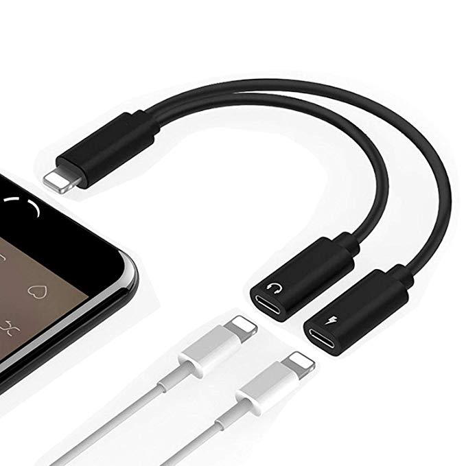 Lighting Adapter Dual Headphone Audio and Charge Adapter Compatible Phone Xs/XR/Xs Max/X / 7/8 / 7 Plus, 2-in-1 Lighting Splitter Adaptor