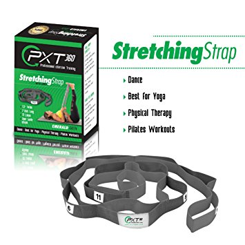 Stretch Out Strap With 12 Loops By PXT360 -Increase Flexibility. Athletes, Trainers, Yoga, Dance, Pilates, Gymnastics. Exercise Equipment. Top Choice of Physical Therapists. Avoid Injuries. Ebook incl