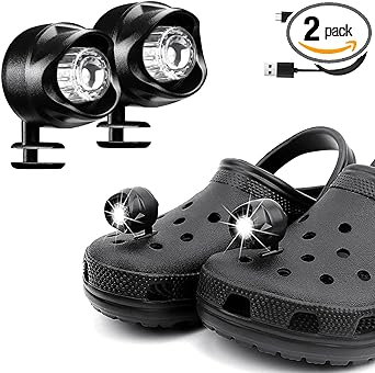 IUGGAN Rechargeable Croc Headlights, 2Pcs Led Croc Lights, Waterproof Headlights for Crocs with 3 Light Modes, Croc Lights for Kids, Adults for Walking, Camping, Dog Walking, Hiking (Black)
