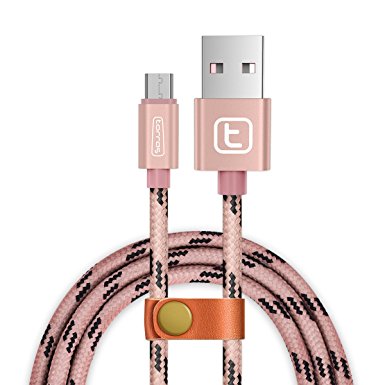 Micro USB Cable,TORRAS@ Extra Long 4.9Ft High Speed Braided USB 2.0 Male to Micro B Connector Data Sync Transfer charging Cord For Android Samsung Galaxy S4/S5/S6/S7/Edge,Note 2/3/4/5,LG G3(Rose Gold)
