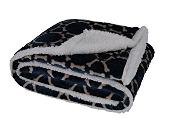Longrich Hexabone Printed Flannel & Soft Sherpa Throw-Blanket, 50" L x 60" W, Navy Blue