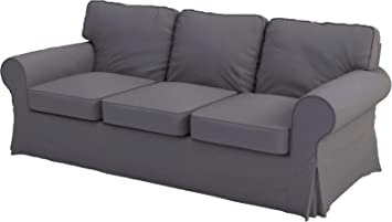 HomeTown Market Sofa Covers Custom Made Compatible for IKEA Ektorp 3 Seat Sofa Slipcovers (Polyester Flax Dark Gray, Ektorp Sofa)