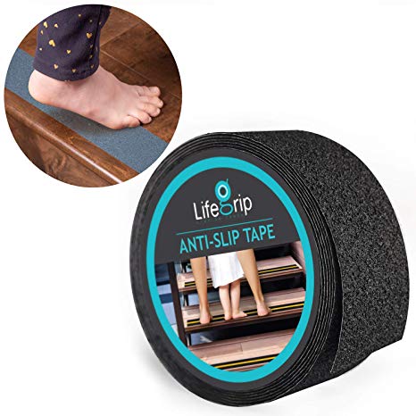 LifeGrip Anti Slip Safety Tape, Non Slip Stair Tread, Textured Rubber Surface, Comfortable for Bare Foot, Black (2" X 15')