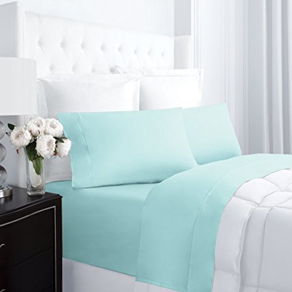 Egyptian Luxury 300 Thread Count 100% Cotton Long-Staple Combed Pure Natural Sheet Set - Deep Pockets, Fade Resistant, Hypoallergenic Sheet and Pillow Case Set - (Full, Aqua)