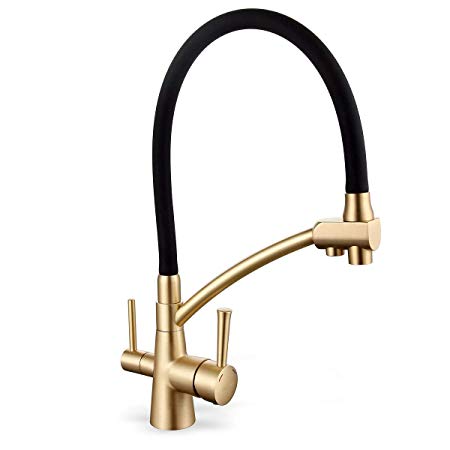 GAPPO Kitchen Taps Pull Out 360 Degree Rotation Dual Handle 3 in 1 Water Filter Purifier Tap, Polished Gold