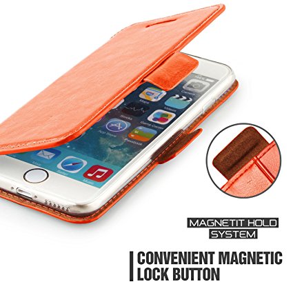 iPhone 6 Case, Mulbess [Kickstand Feature] iPhone 6 4.7" Wallet Case [Dandy Klop][Orange] Premium Soft PU Leather Wallet Cover - Verizon, AT&T, Sprint, T-Mobile, International, and Unlocked - Leather Case for Apple iPhone 6S 4.7 Inch Devices