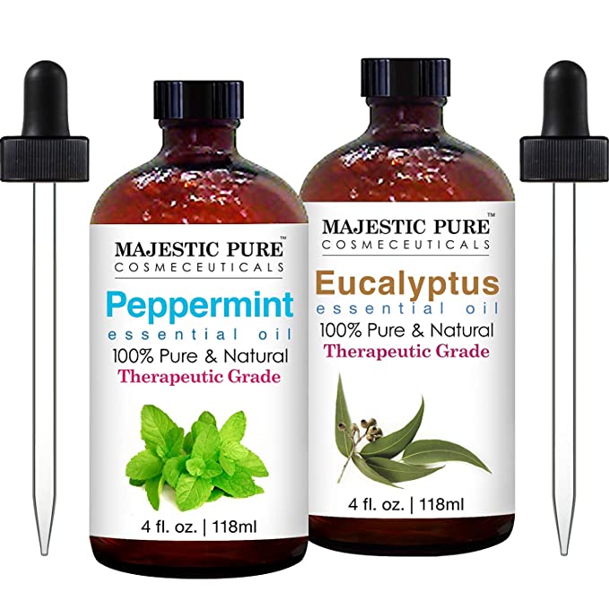 Peppermint Essential Oil and Eucalyptus Essential Oil Bundle by Majestic Pure - Great Combo for Aromatherapy, Massage, Topical and Household Uses