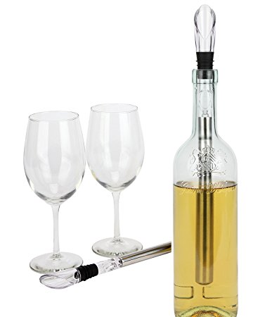 Wine Chiller: 3-In-1 Stainless Steel Wine Bottle Cooling Stick With Aerator And Pourer