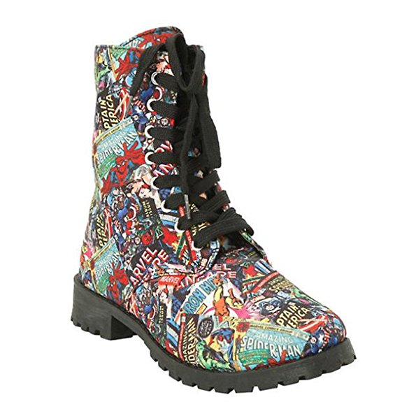 Marvel Comic Womens Print Combat Boot