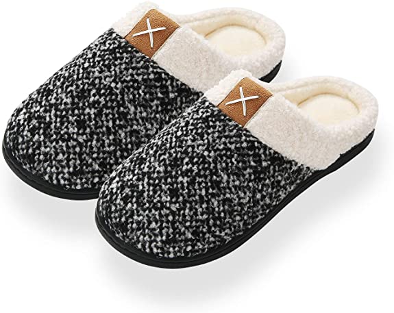 Women's Cozy Memory Foam Slippers, Fuzzy Wool-Like Plush Fleece Lined House Shoes Anti-Skid Rubber Sole for Indoor Outdoor Use