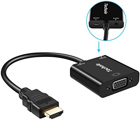 HDMI to VGA, Techole HDMI to VGA Adapter Converter (Male to Female) 1080P with Audio and Micro USB Charging Cable for PC, Laptop, HDTV Projectors, PS4/3 XBox and other HDMI Input Devices